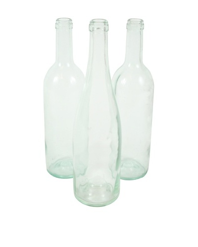 Set of 3 French Wine Bottles Light Blue, Clear
