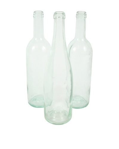 Set of 3 French Wine Bottles Light Blue, Clear