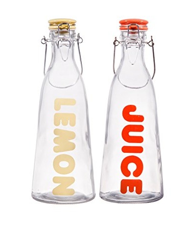 Set of 2 45-Oz. Juice & Lemon Glass Bottles