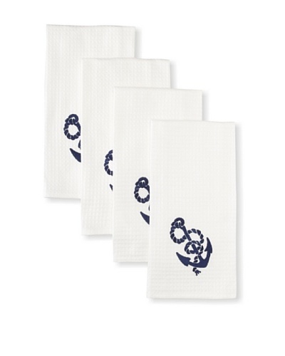 Set of 4 Anchors Away Kitchen Towels, White, 18 x 27