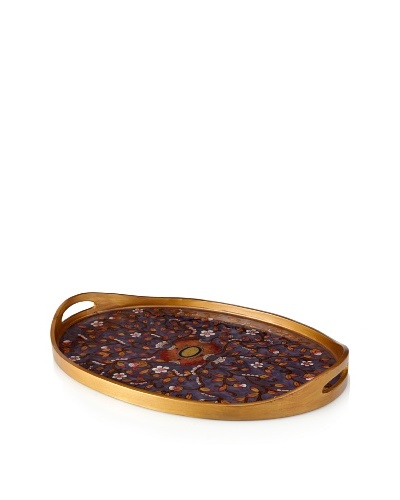 Reverse-Painted Glass Oval Tray, Purple
