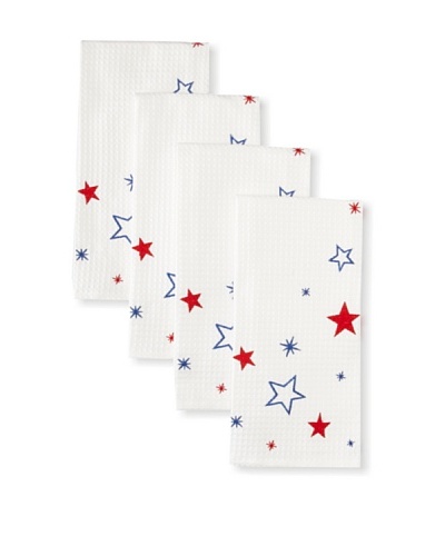 Set of 4 Red and Blue Stars Kitchen Towels, White, 18 x 27