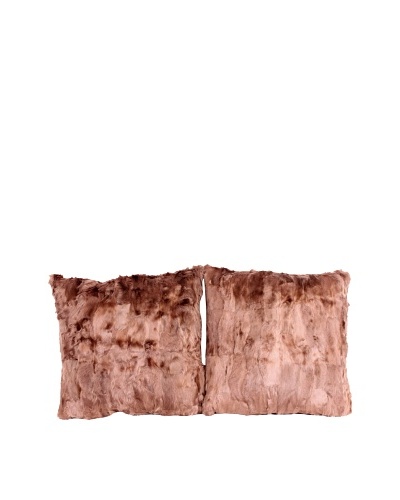 Pair of Upcycled Cowhide Pillows, Beige/Brown, 18″ x 18″