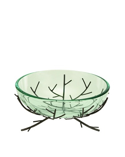 Glass Bowl with Metal Branch Stand