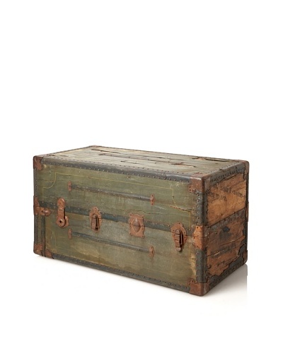 Vintage Antique Steamer Trunk, Antique Green