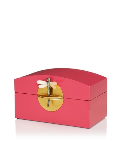 Lacquer Box With Horn Dragonfly Key & Round Gold Lock, FuchsiaAs You See