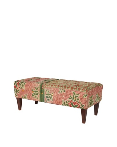 One of a Kind Kantha Tufted Bench, Red/Green Multi