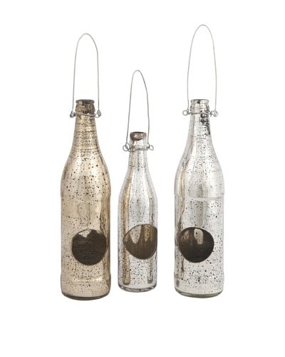 Set of 3 Paige Mercury Glass Candleholder Bottles