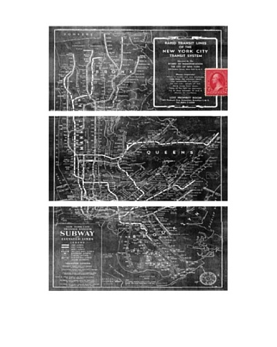 Oliver Gal NYC Subway 1958 Overdyed Map Triptych Canvas Art