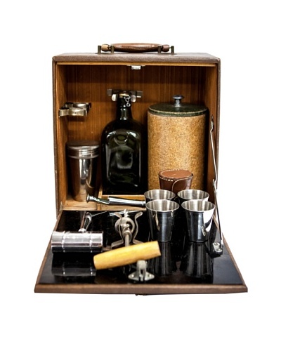 Vintage Circa 1960's Leather Travel Bar Set