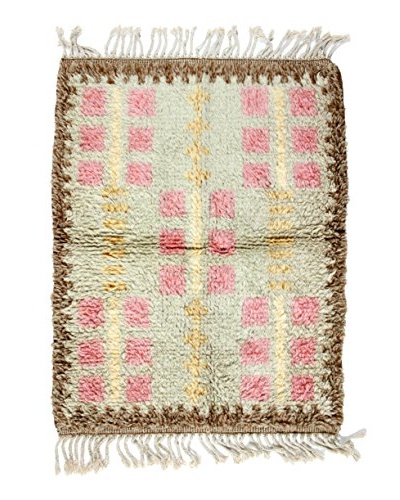 Handmade Swedish Rya Rug, Grey/Pink/Brown/Yellow, 3′ 3″ X 2′ 5″