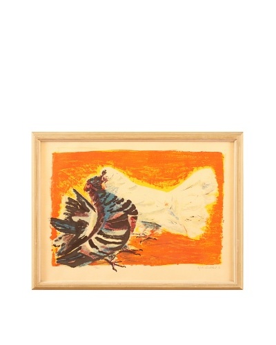 Pecking Order Framed Artwork, Orange/Blue/Black/Grey