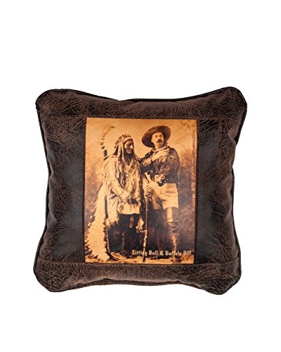 Sitting Bull & Buffalo Bill Leather Pillow, Brown