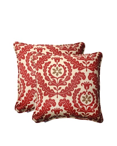 Set of 2 Outdoor Meridian Henna Square Toss Pillows [Red/Brown/Tan]