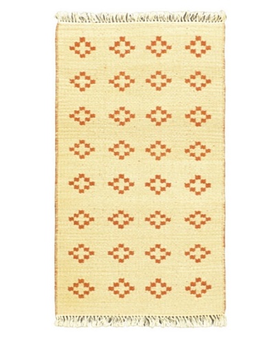 Hand Woven Natural Plush Kilim, Cream, 2' x 3' 7 Runner