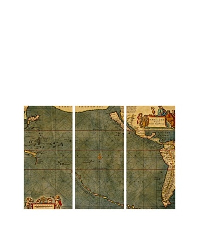 Oliver Gal Mare Pacificum Map 1600S Triptych Canvas Art