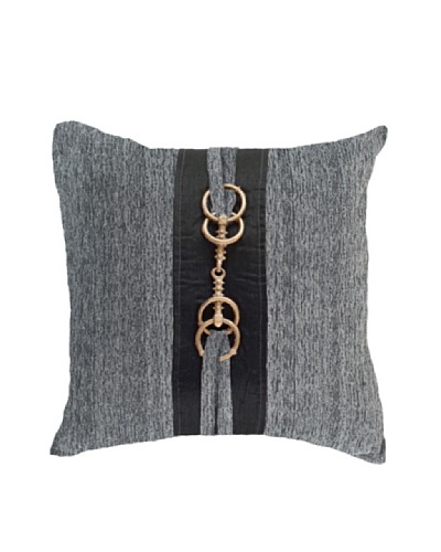 Horn Button Pillow, Black/Gold/Grey, 18 x 18