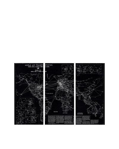 Oliver Gal World Air Transportation Map 1950 Triptych Canvas Art