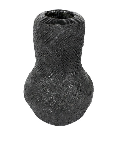 Crosshatch Stonewear Vase, Black