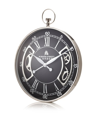 49 Bond Street Wall Clock, Silver/Black