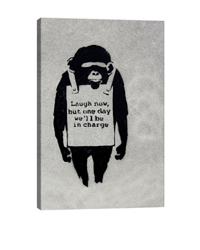 Banksy Laugh Now, Sandwich Board-Wearing Monkey Canvas Print