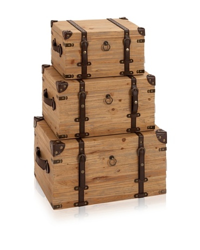 Set of 3 Wooden Trunks