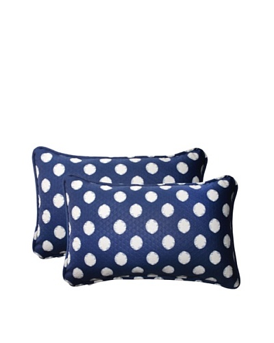 Set of 2 Outdoor Solar Spot Pool Rectangle Corded Toss Pillows [Navy/Cream]