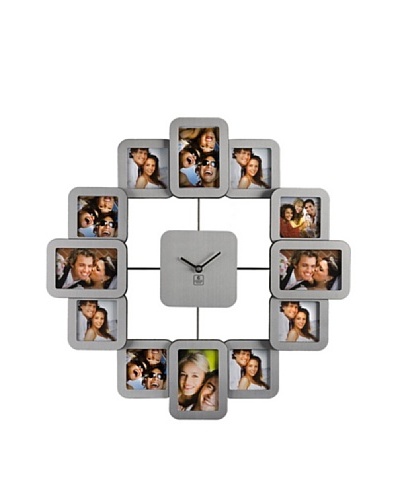 Brushed Metal Photo Wall Clock-12 Photos, 16 x 16