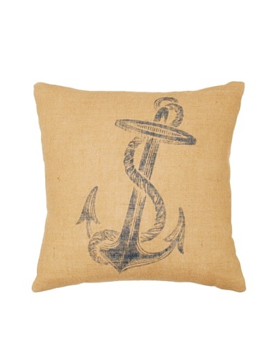 Ahoy Burlap Pillow, Tan/Navy, 18 x 18