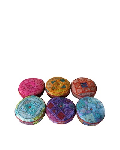 Set of 6 Assorted Sari Seat Cushions, Multi