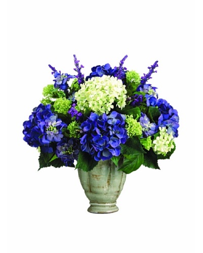 Lavender, Hydrangea, and Candytuft Mix In Ceramic Vase