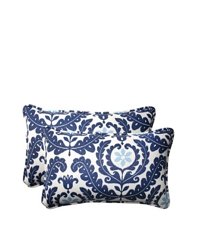 Set of 2 Outdoor Meridian Pool Rectangle Corded Toss Pillows [Navy/Aqua/Cream]