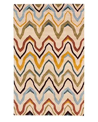 Handmade Zig Zag Rug, Ivory, 5' x 8'