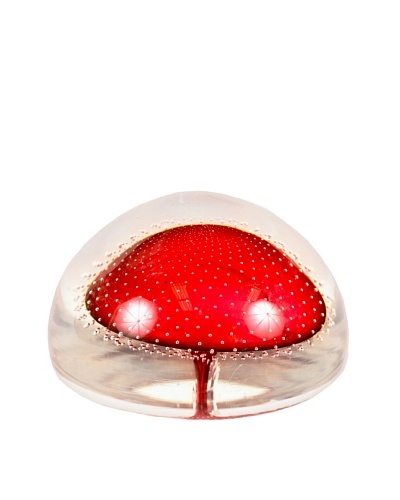 Handblown Art Glass Paperweight, Clear/Red