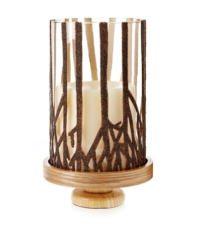 Branch Design Glass Hurricane with Wooden Base