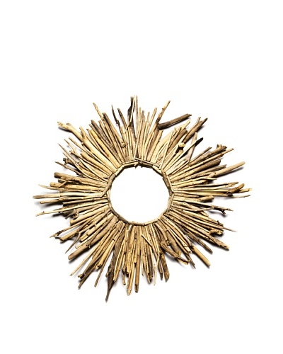 Spiky Round Drfitwood Mirror, Natural, Large