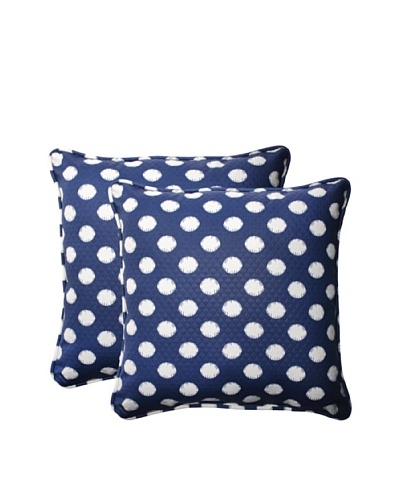 Set of 2 Outdoor Solar Spot Pool Square Corded Toss Pillows [Navy/Cream]