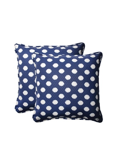 Set of 2 Outdoor Solar Spot Pool Square Corded Toss Pillows [Navy/Cream]