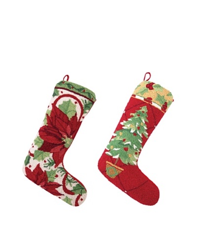 Set of 2 Poinsettia and Tree Stockings