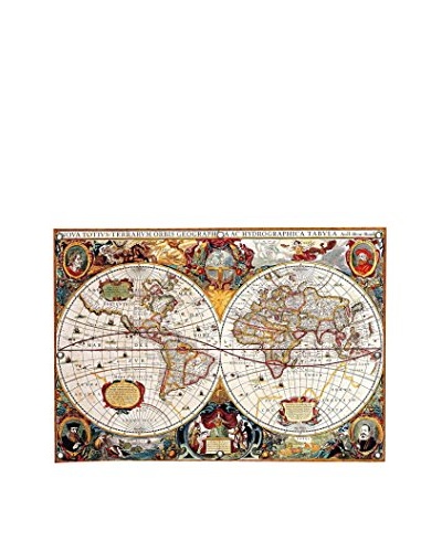 Antique-Inspired Double Hemisphere Map of the World (Hondius, Henricus c. 1630) Canvas Print