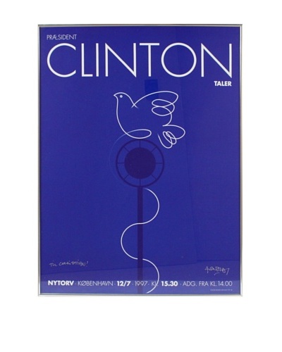 1997 President Clinton Framed Poster, Blue/White