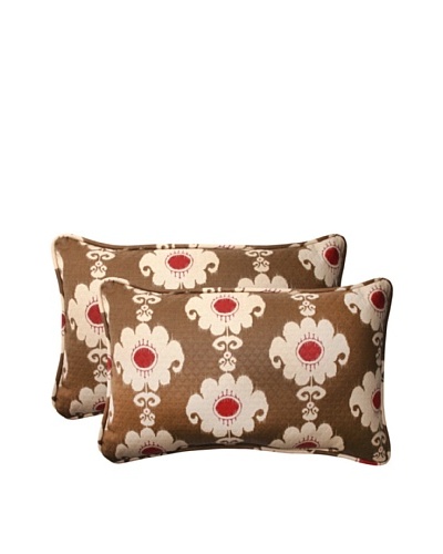 Set of 2 Outdoor Rise and Shine Henna Corded Rectangle Toss Pillowss [Red/Brown/Tan]