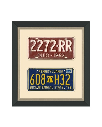 Framed Vintage Ohio & Pennsylvania License Plates