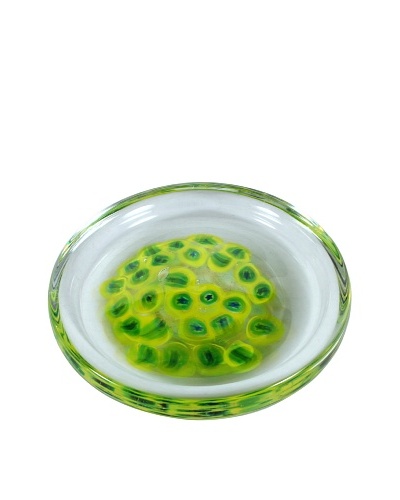 Mid-Century Art Glass Dish, Green/Yellow/Clear