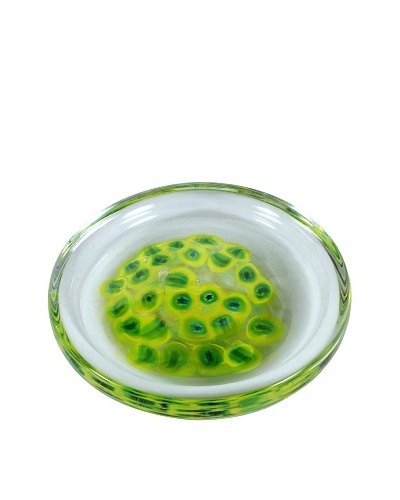 Mid-Century Art Glass Dish, Green/Yellow/Clear