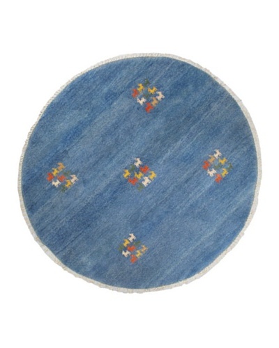 Hand-Knotted Gabbeh Modern Round Wool Rug, Blue, 6′ 4″ Round