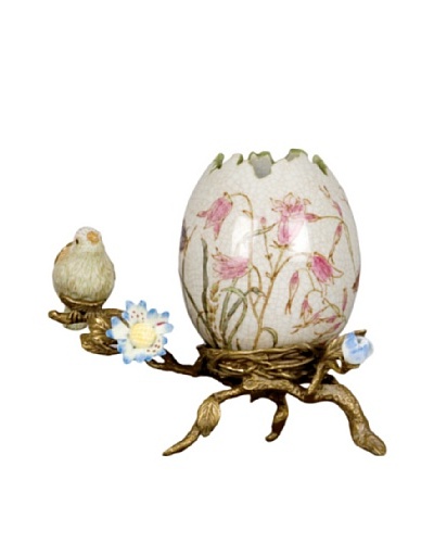 Handpainted Porcelain Egg Shell with Bronze Base