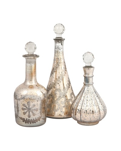 Set of 3 Audrey Etched Glass Decanters