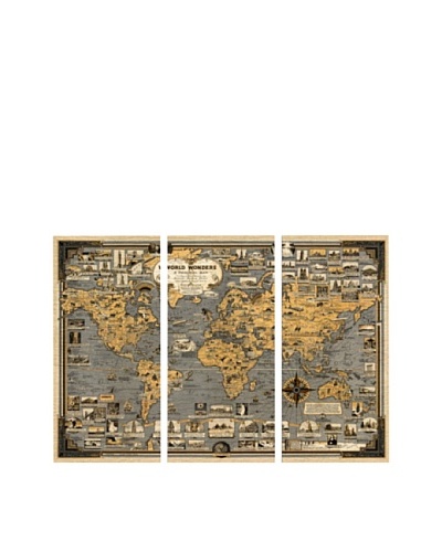 Oliver Gal World Wonders 1939 Map Triptych Canvas Art