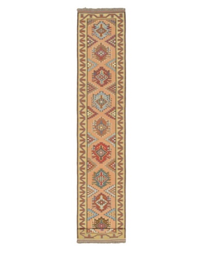 Hand woven Kashkoli Kilim Traditional Runner Wool Kilim, Copper/Light Gold, 2' 5 x 13' 4 Runner